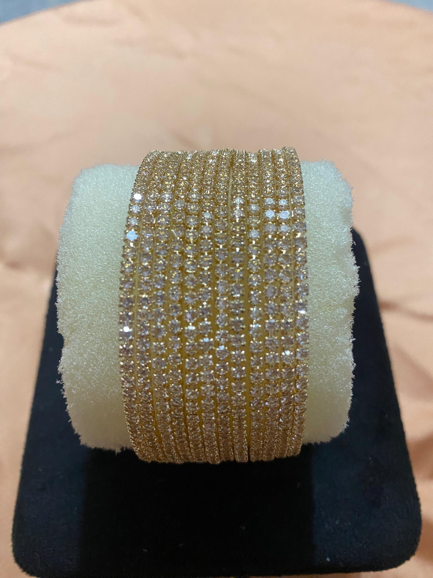 1 DOZEN,GOLDEN,GREY,CRYSTAL BANGLES IN NEW STONE DESIGN