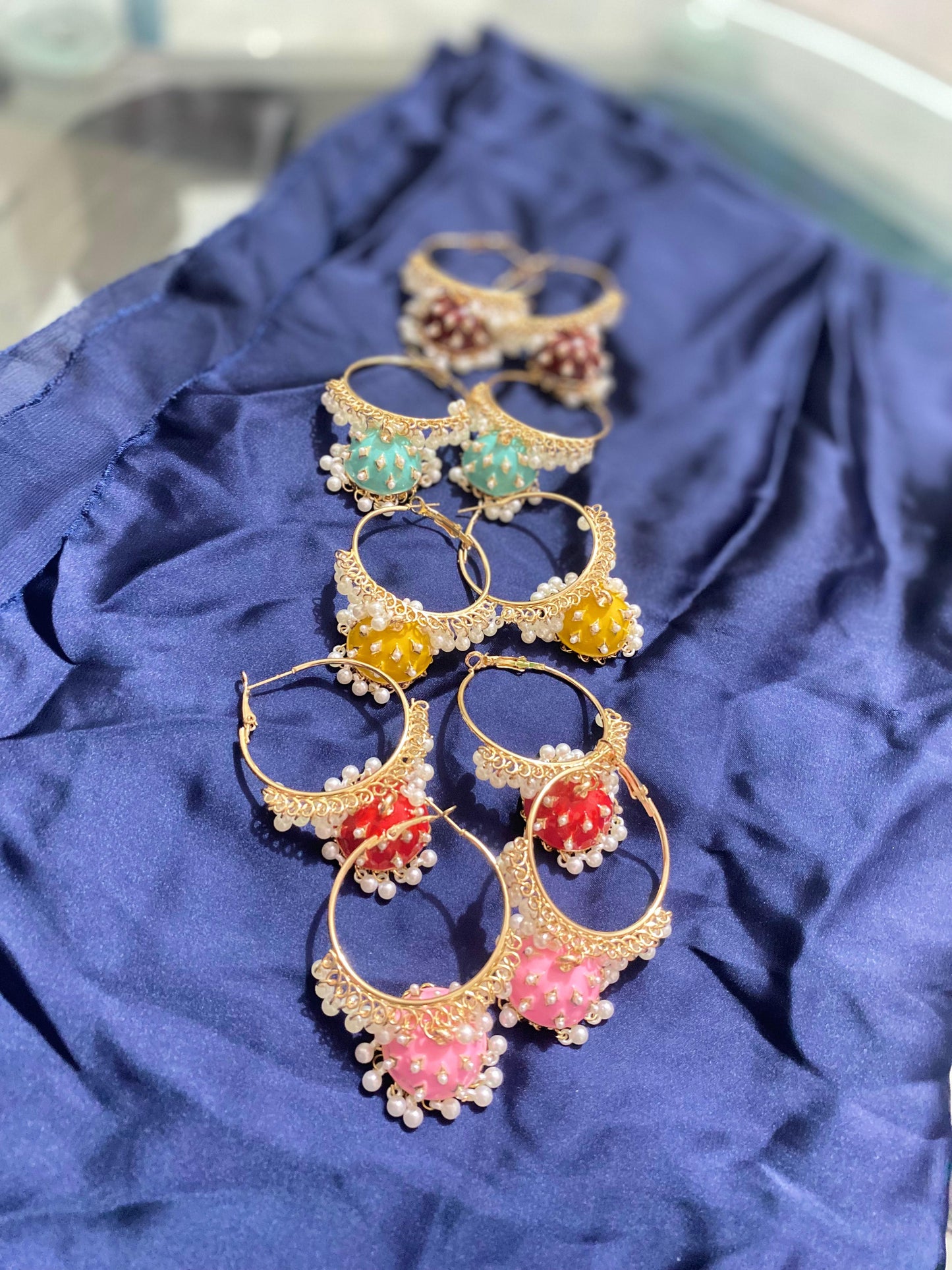 GOLDEN AND RED BEAUTFUL JHUMKA