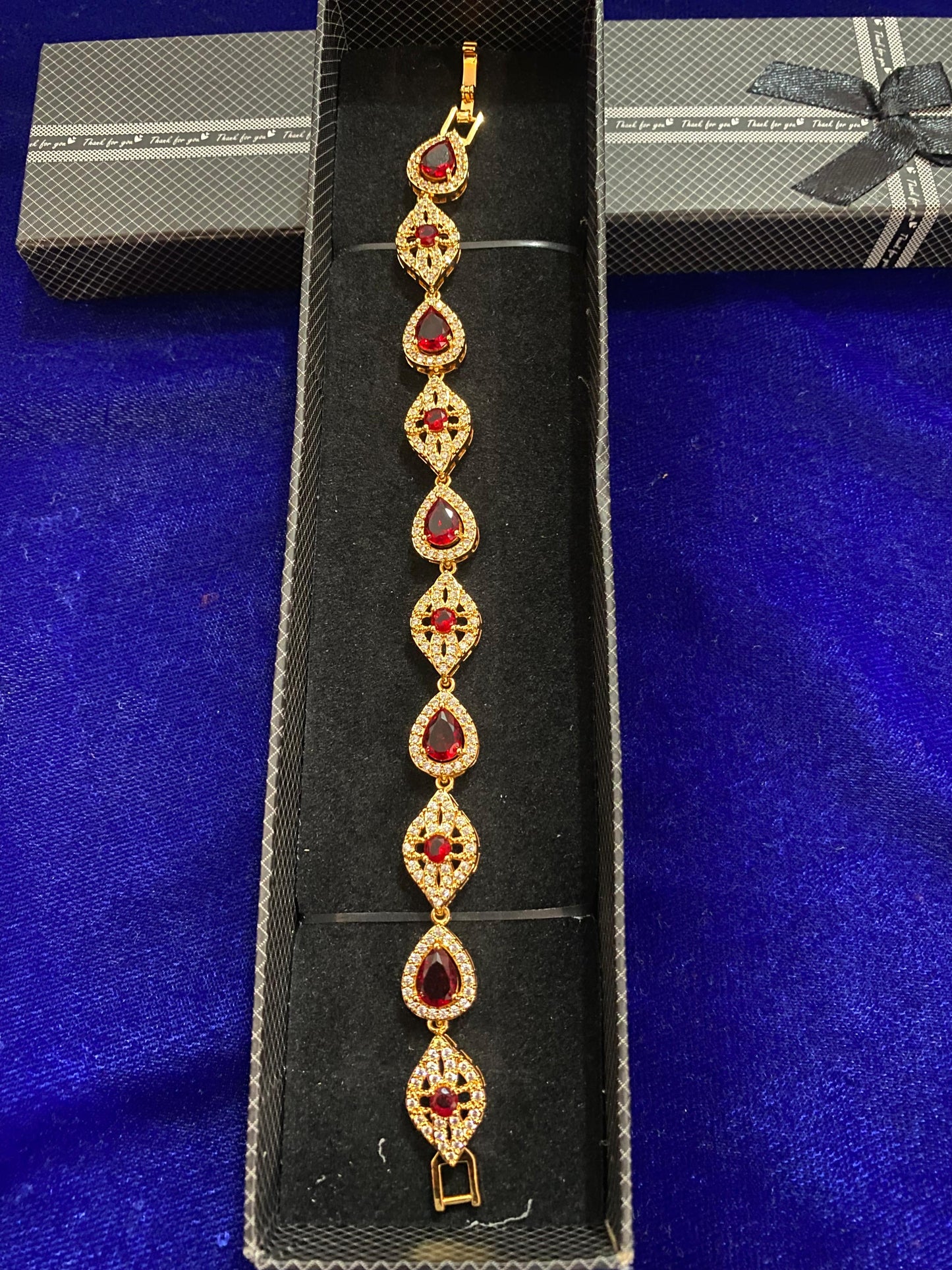 Elegant Gold-Plated Red Ruby Stone Bracelet Luxury Party Wear Jewelry