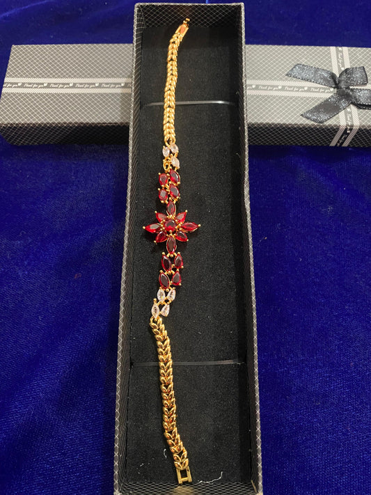 Gold and red gemstone bracelet in new flower design