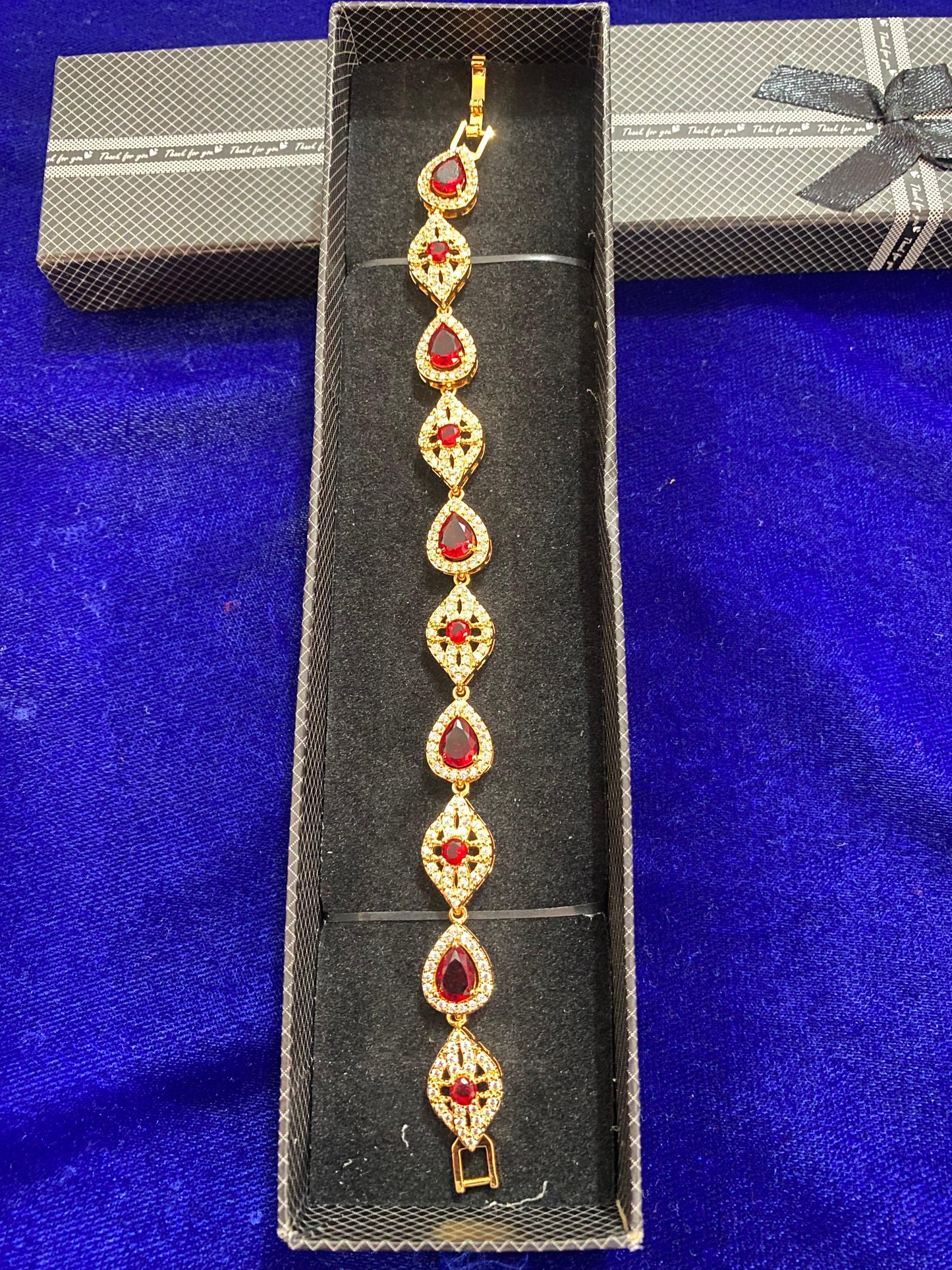 Elegant Gold-Plated Red Ruby Stone Bracelet Luxury Party Wear Jewelry