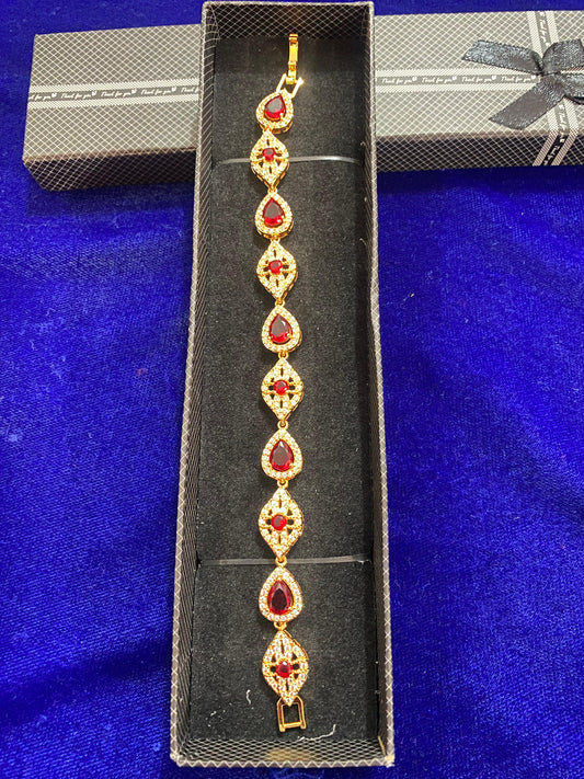 Elegant Gold-Plated Red Ruby Stone Bracelet Luxury Party Wear Jewelry