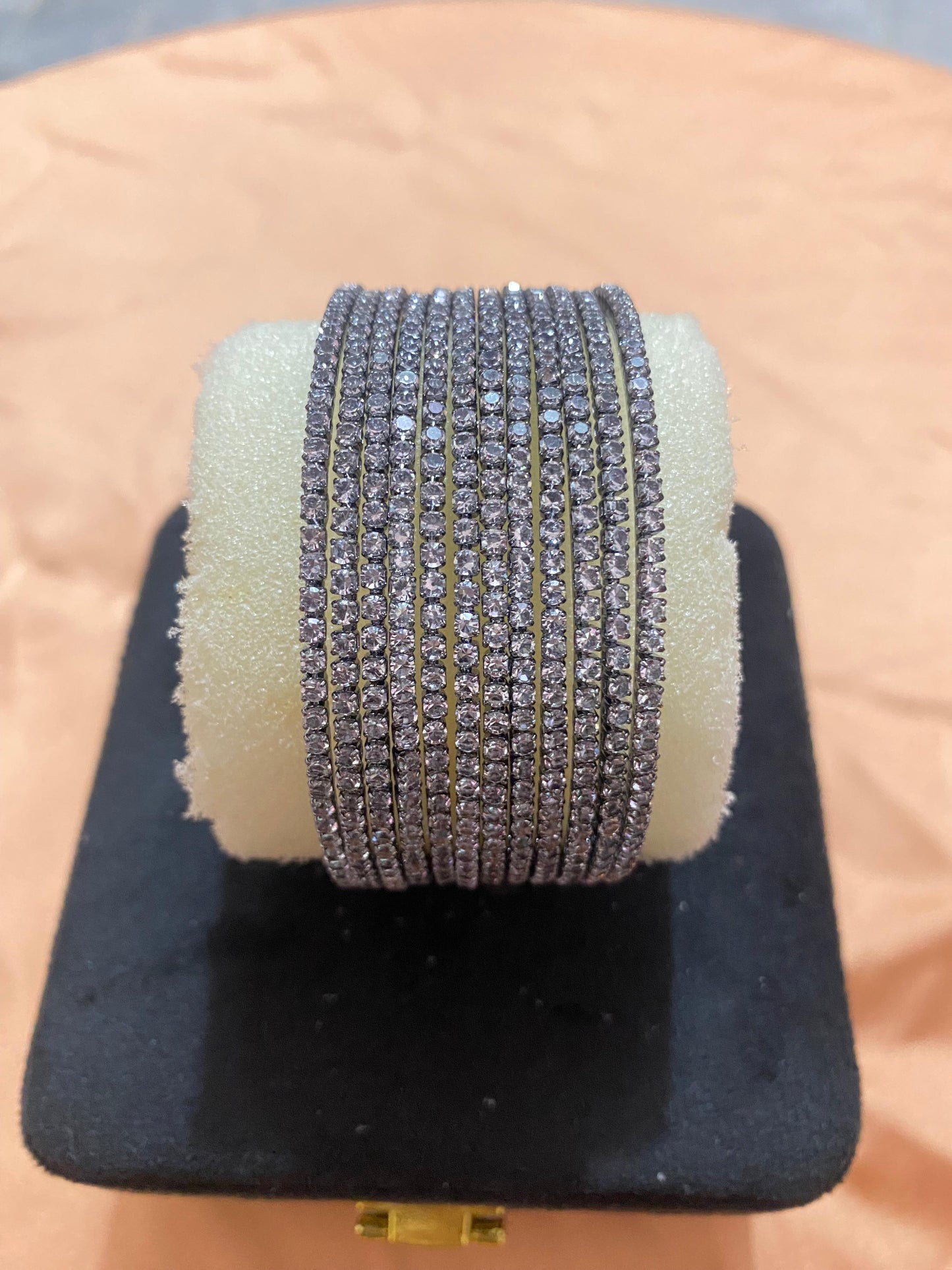 1 DOZEN,GOLDEN,GREY,CRYSTAL BANGLES IN NEW STONE DESIGN