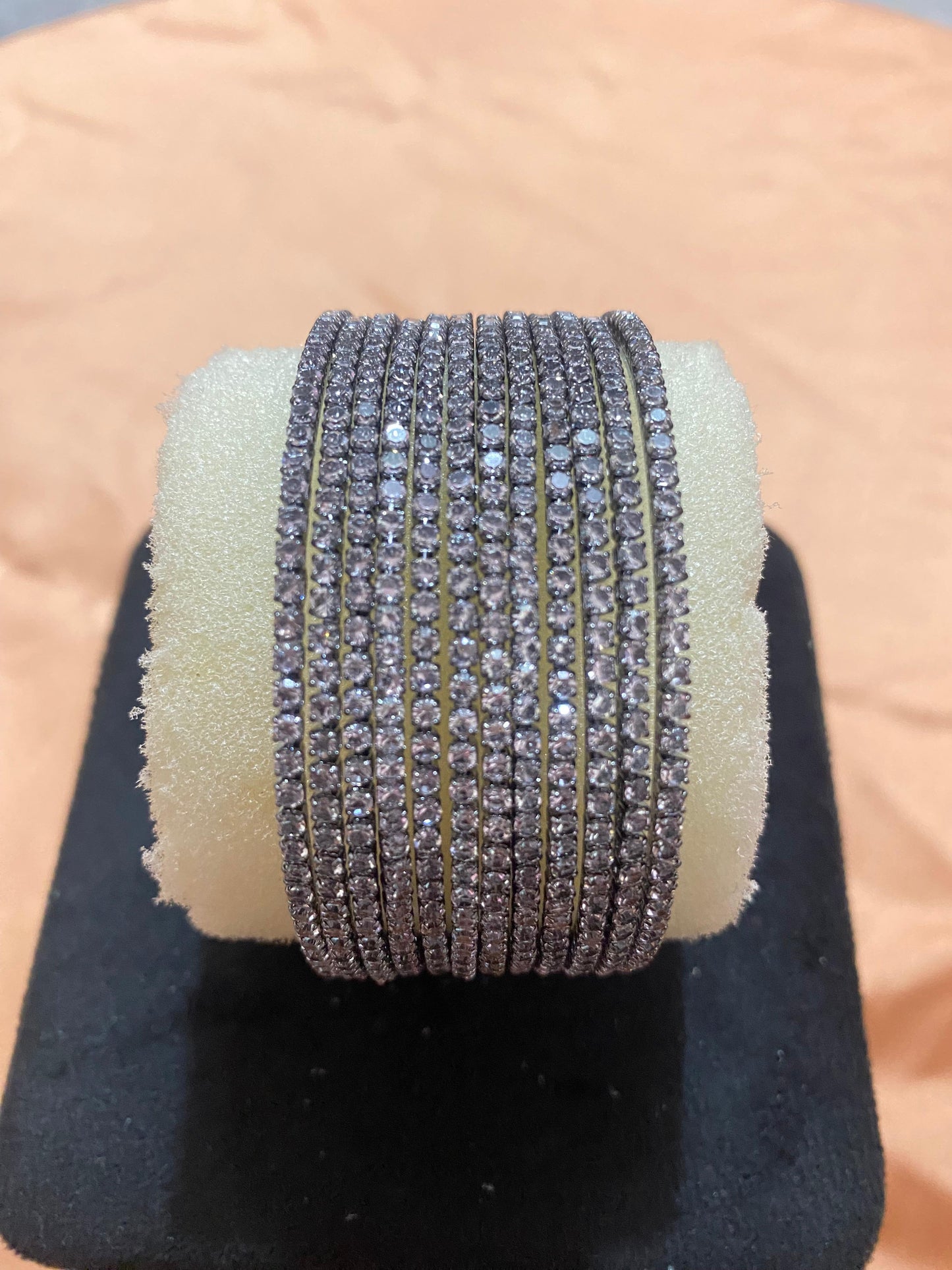 1 DOZEN,GOLDEN,GREY,CRYSTAL BANGLES IN NEW STONE DESIGN