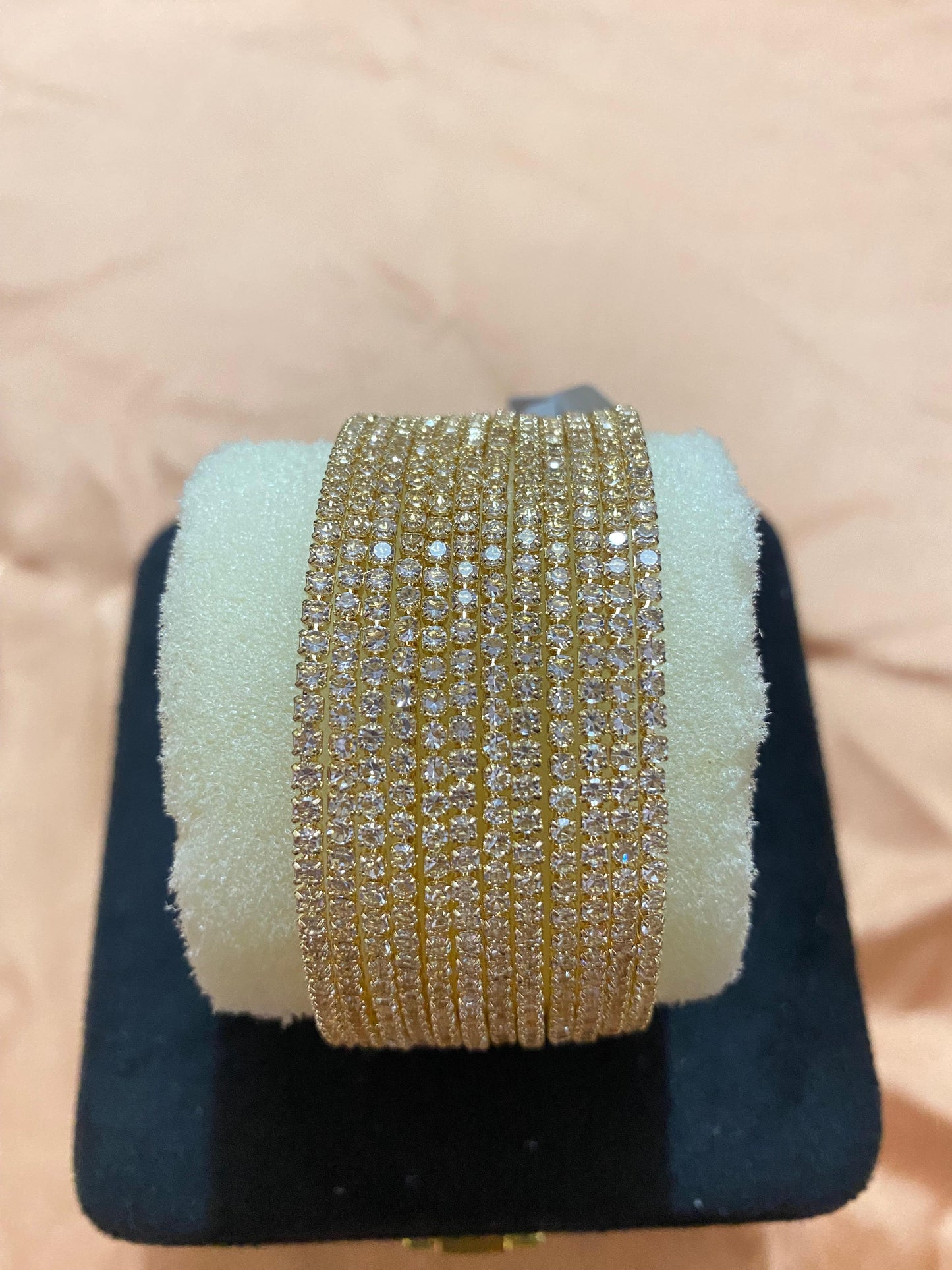1 DOZEN,GOLDEN,GREY,CRYSTAL BANGLES IN NEW STONE DESIGN