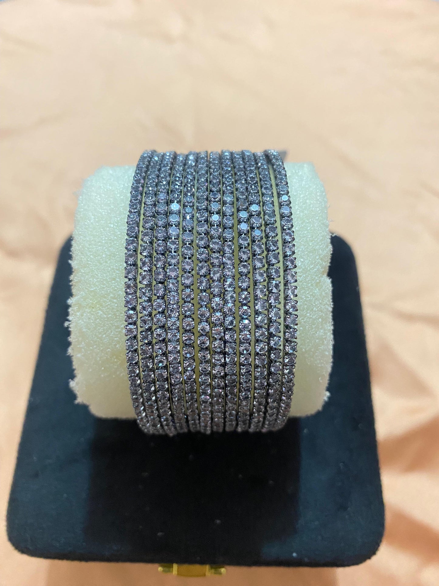 1 DOZEN,GOLDEN,GREY,CRYSTAL BANGLES IN NEW STONE DESIGN