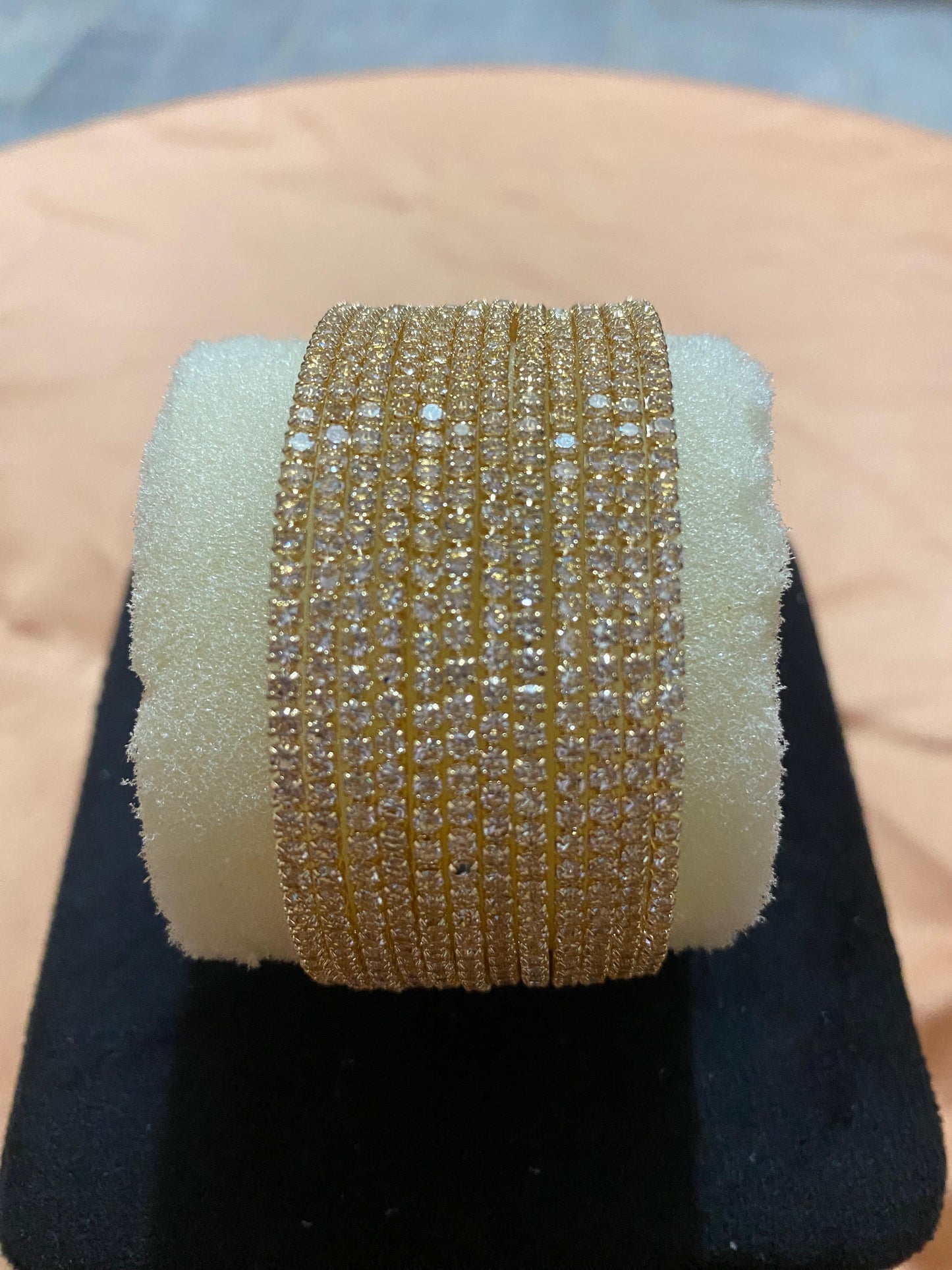 1 DOZEN,GOLDEN,GREY,CRYSTAL BANGLES IN NEW STONE DESIGN